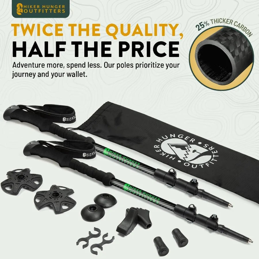 100 Carbon Fiber Trekking Poles by USA Brand Ultra Strong Lightweight Collapsible Hiking Poles with Cork and EVA Foam Grips Qui