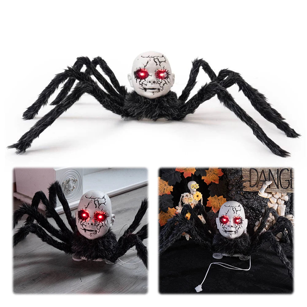 Halloween Doll Face Spider Ornament with Red Eyes Halloween Horror Face Spider for Indoor Outdoor Yard Haunted House Party Porch