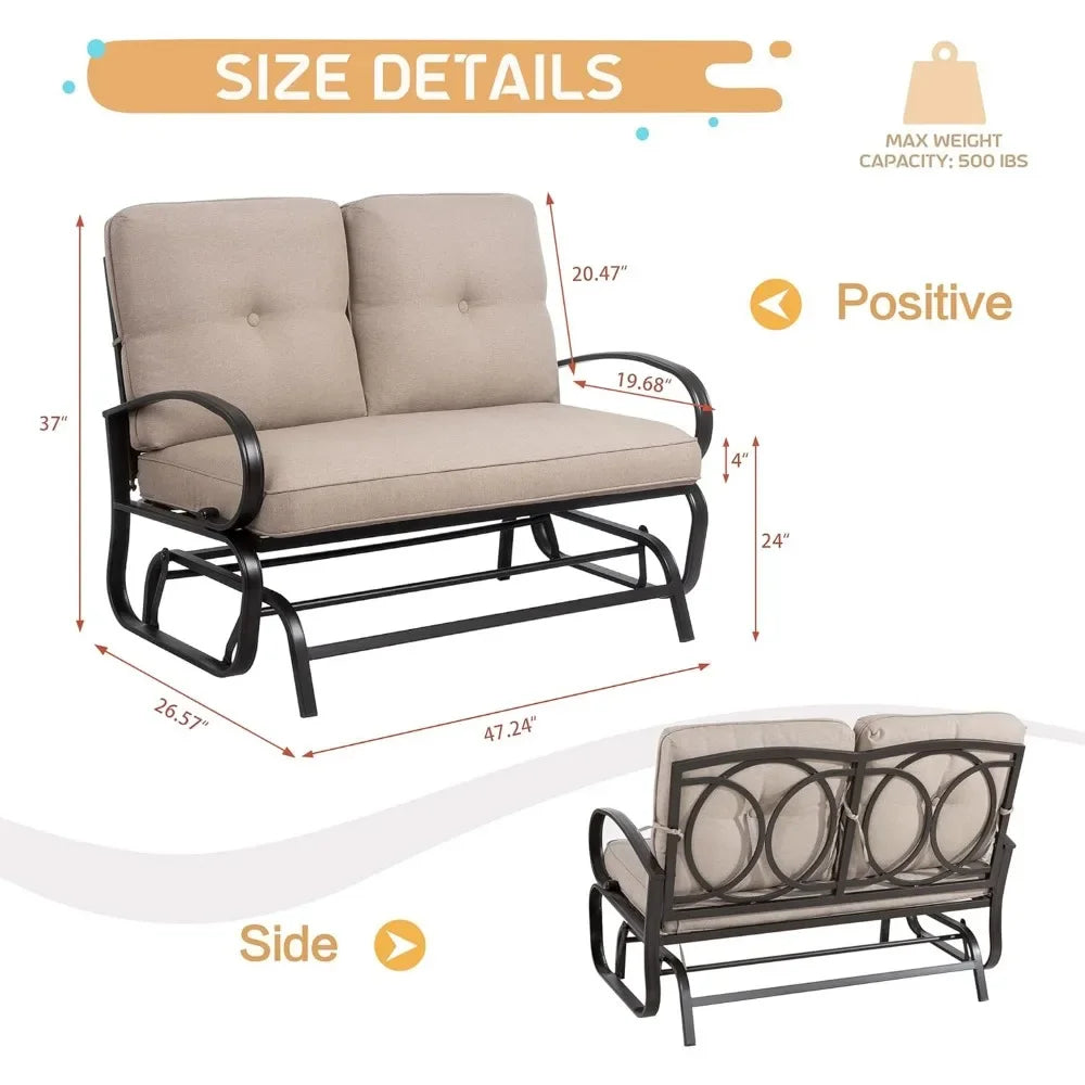 Outdoor Metal Swing Glider Bench – Steel Frame Loveseat for Patio, Garden & Porch with Comfortable Cushions for Relaxation