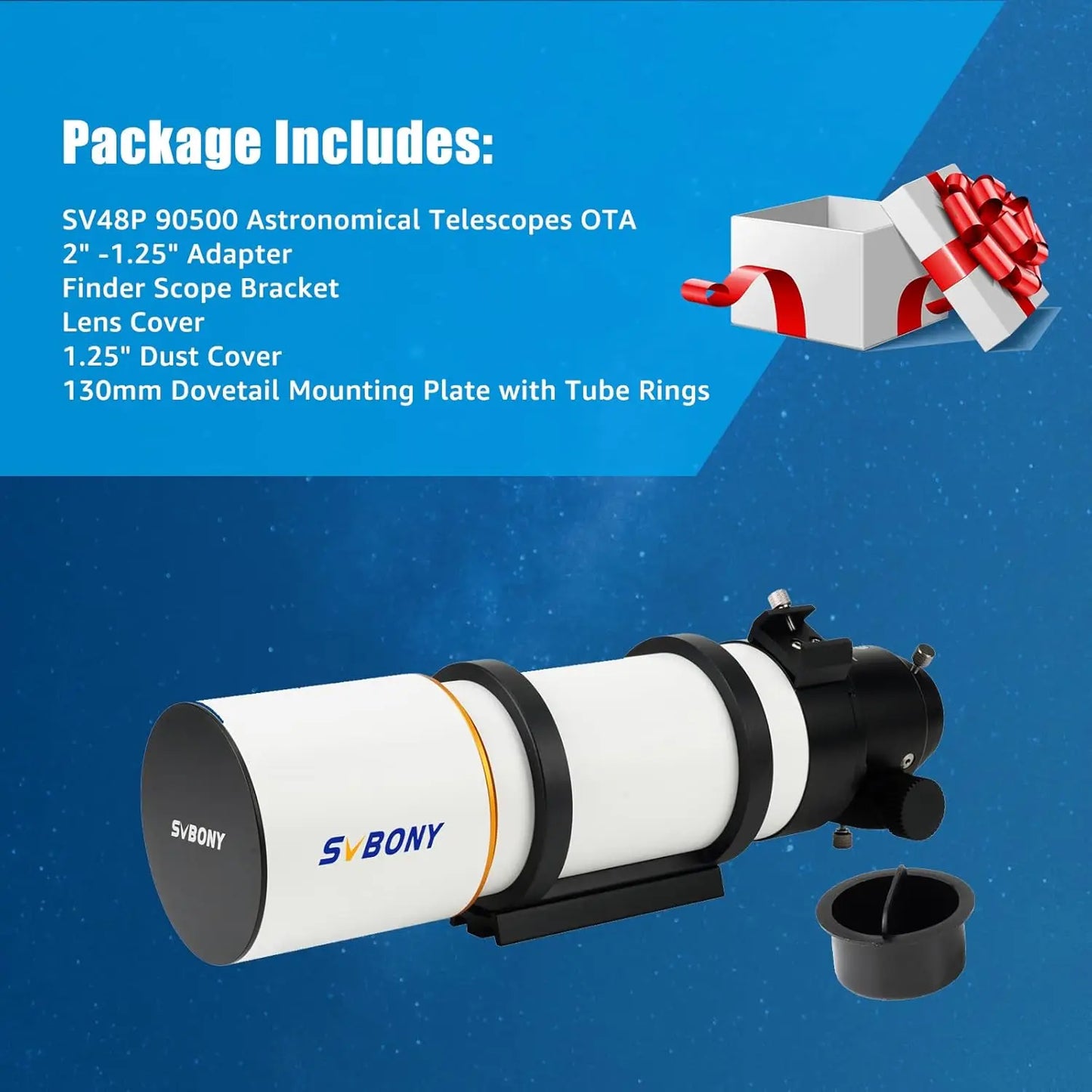 Svbony SV48P 90mm Aperture OTA Astronomical Telescope Dual Speed Focuser, F5.5 Refractor for Deep Sky Astrophotography