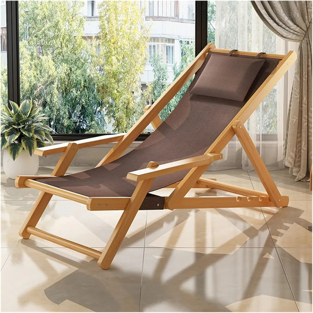 Adjustable Height Folding Wooden Patio Lounge Chair for Relaxation