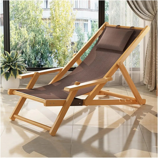 Adjustable Height Folding Wooden Patio Lounge Chair for Relaxation