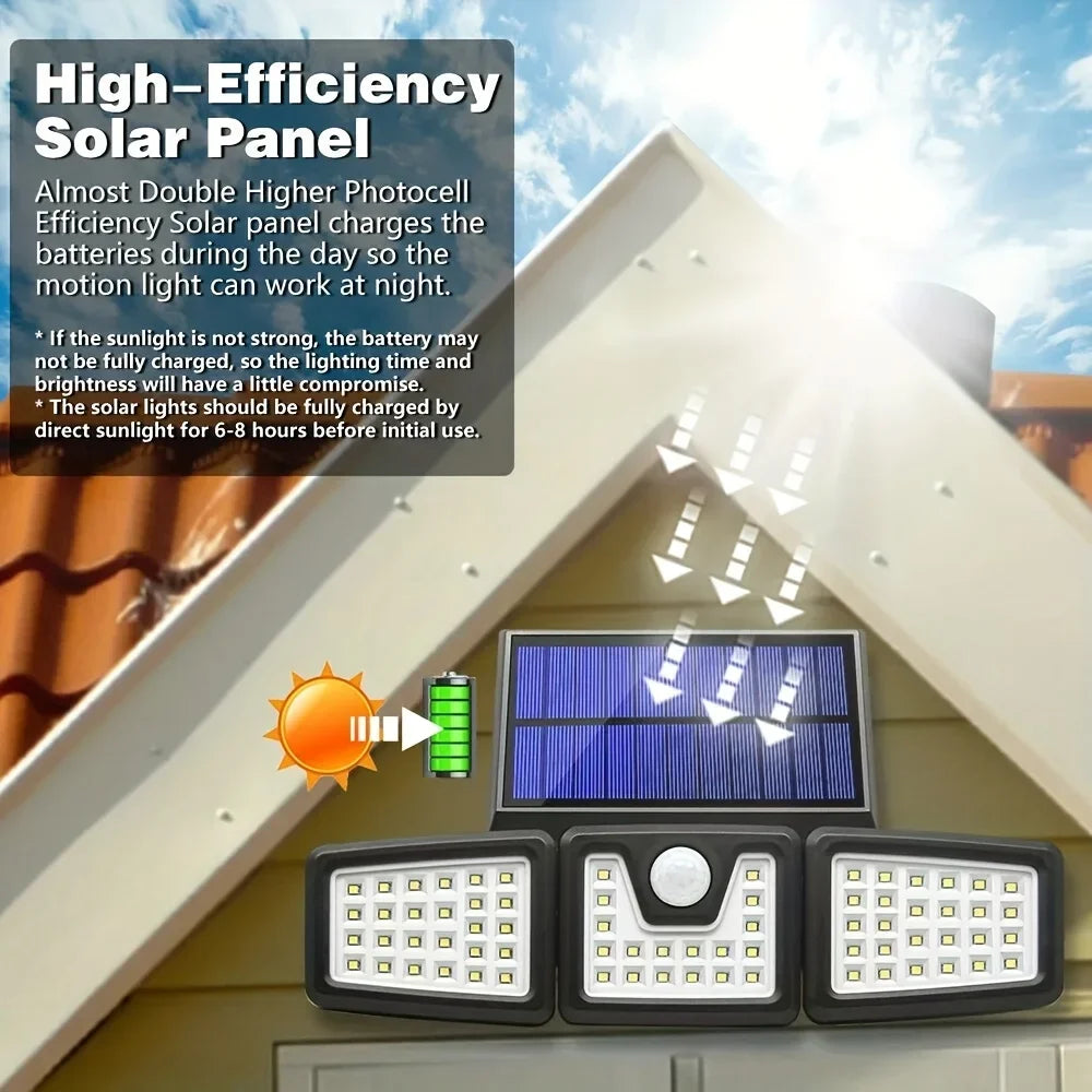 Solar Powered Outdoor Motion Sensor with Adjustable Head for Human Body Sensing Lighting for Garages Porches Streetlights