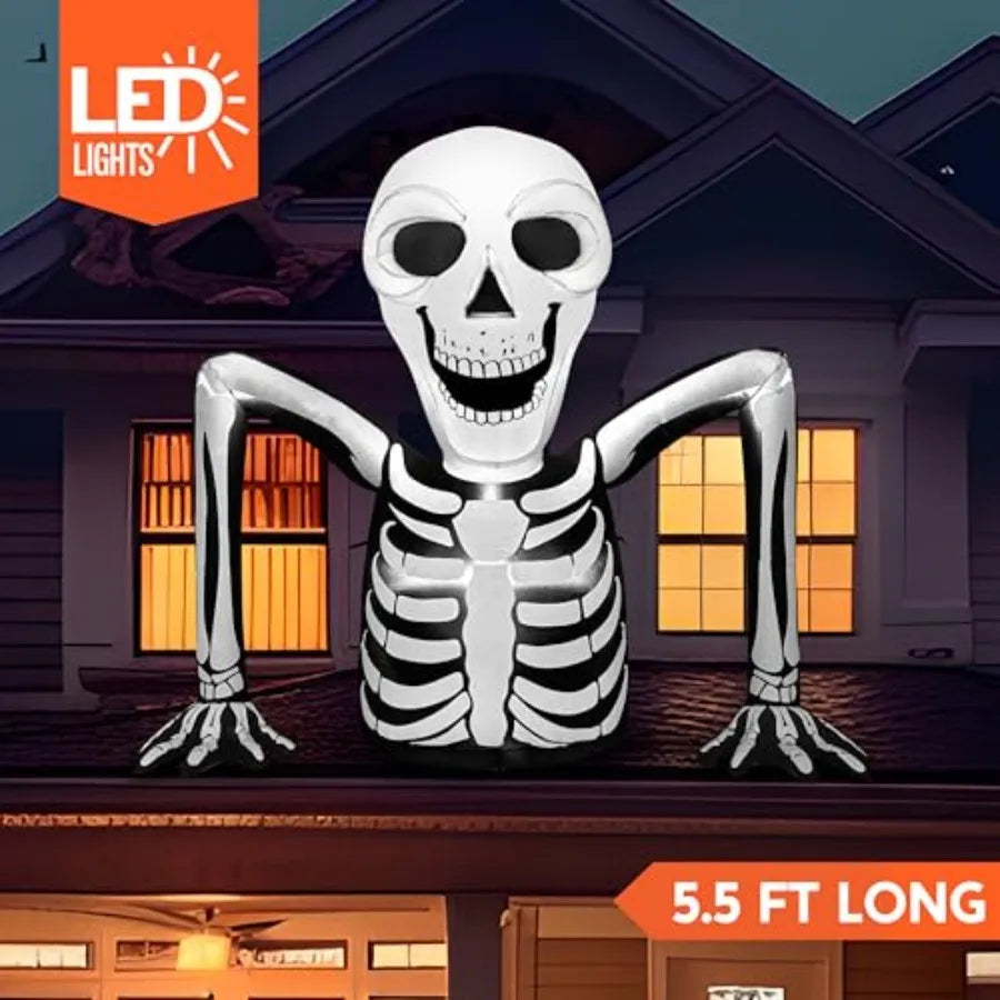5.5 FT Long Halloween Inflatables Outdoor Decorations Skeleton with LED Lights for Yard and Garden Use Perfect for Outdoor Lawn