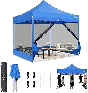 10x10 Canopy Tent, Heavy Duty Pop up Canopy with Sidewalls, Waterproof Easy Setup Canopy with Mosquito Netting, Outdoor Instant