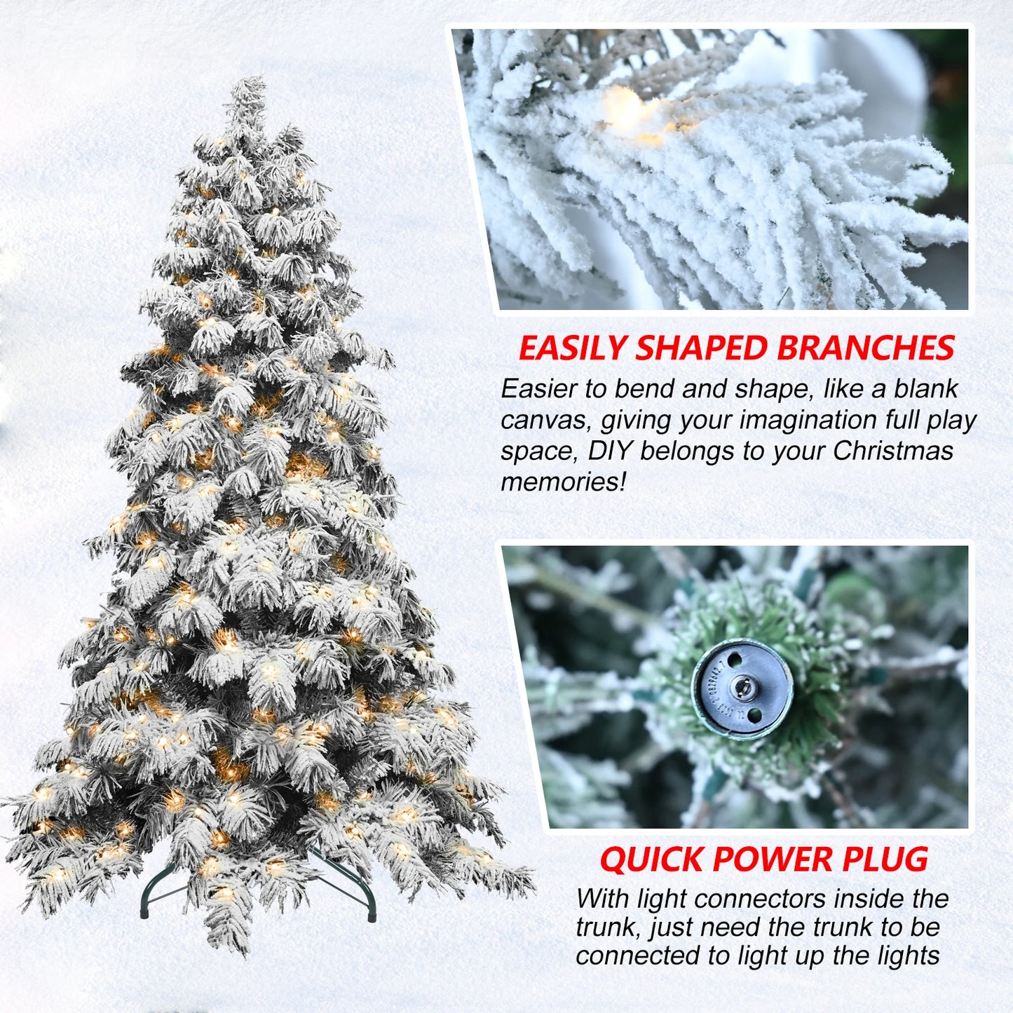 Makeatree Artificial Christmas Tree PVC Snow Flocked Fake Christmas Tree With Lights