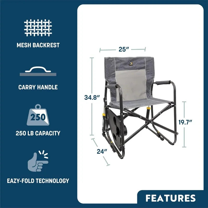 GCI OUTDOOR Freestyle Rocker with Side Table Camping Chair | Portable Folding Rocking Chair with Solid, Durable Armrests