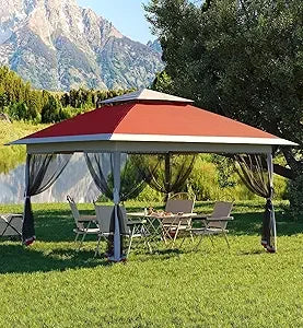 13x13 Pop Up Gazebo with Mosquito Netting & UPF 50+ Waterproof Canopy Tent,Outdoor Patio Gazebo,Backyard Tent for Party,Wedding,