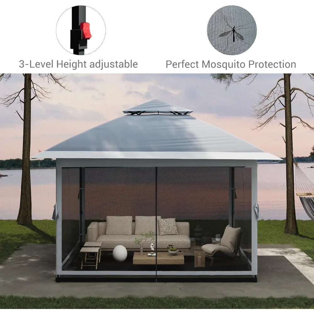 13x13 Pop Up Gazebo with Mosquito Netting & UPF 50+ Waterproof Canopy Tent,Outdoor Patio Gazebo,Backyard Tent for Party,Wedding,