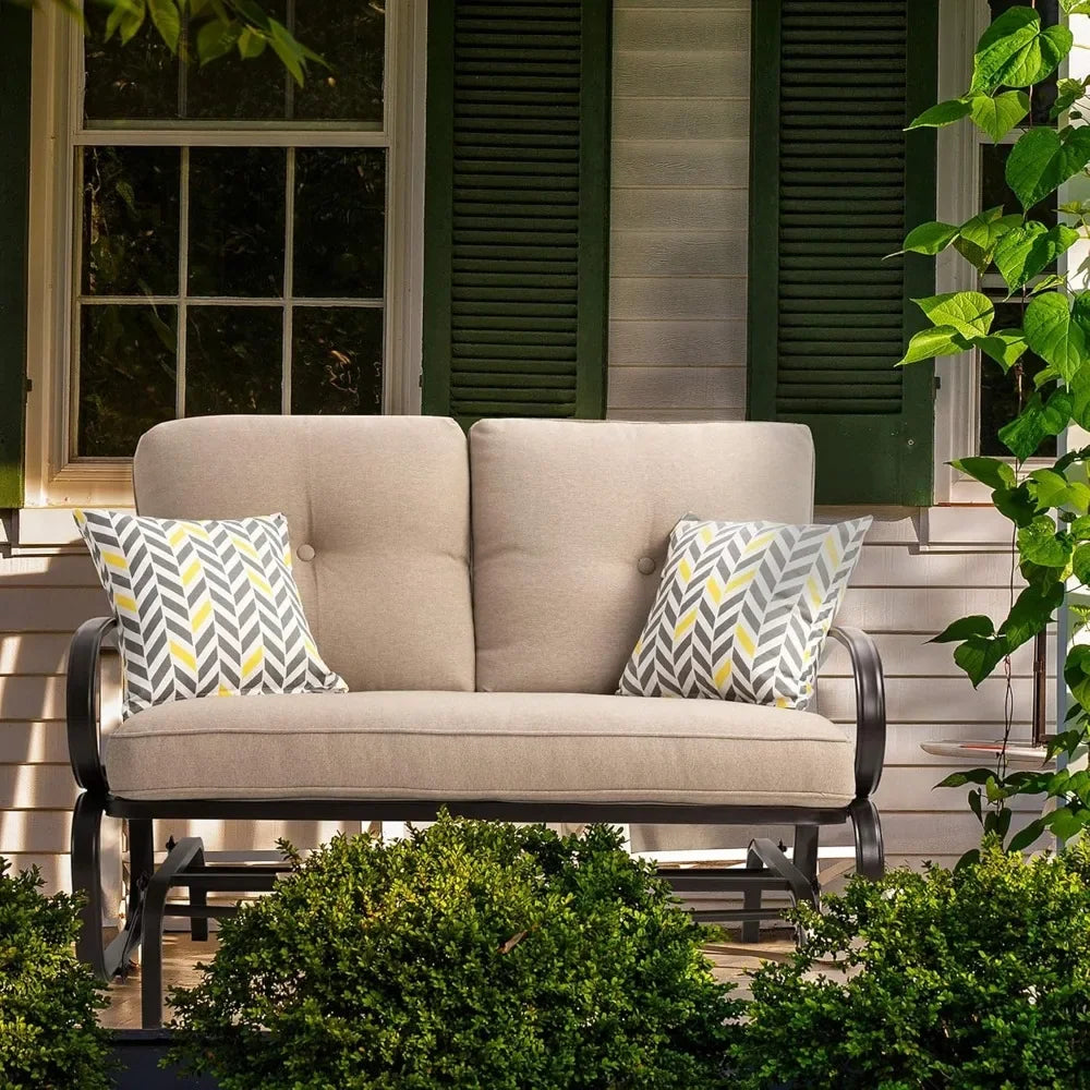Outdoor Metal Swing Glider Bench – Steel Frame Loveseat for Patio, Garden & Porch with Comfortable Cushions for Relaxation