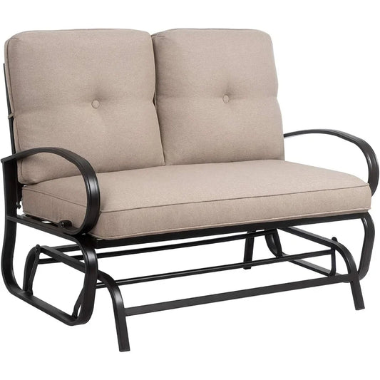 Outdoor Metal Swing Glider Bench – Steel Frame Loveseat for Patio, Garden & Porch with Comfortable Cushions for Relaxation