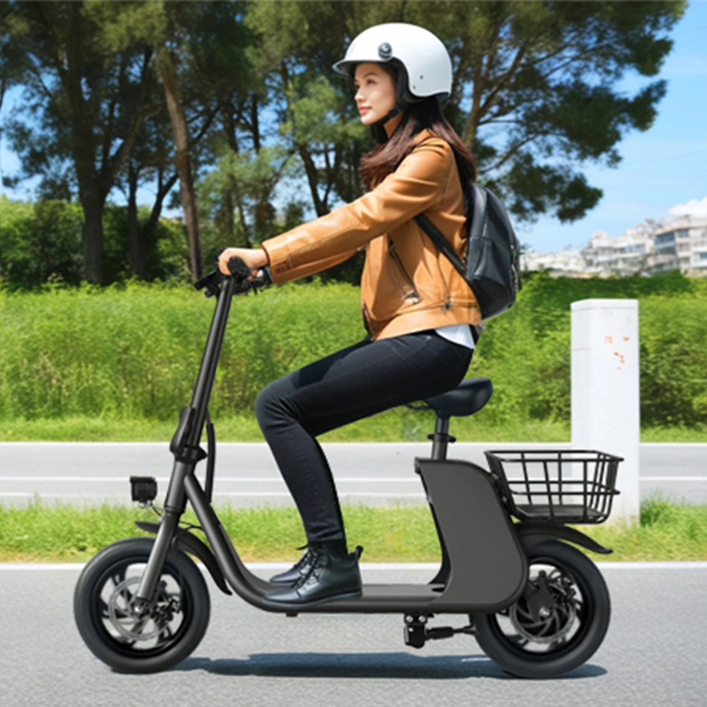 500W carbon steel electric front and rear dual disc brake bicycle for urban commuting with basket, adult electric bicycle