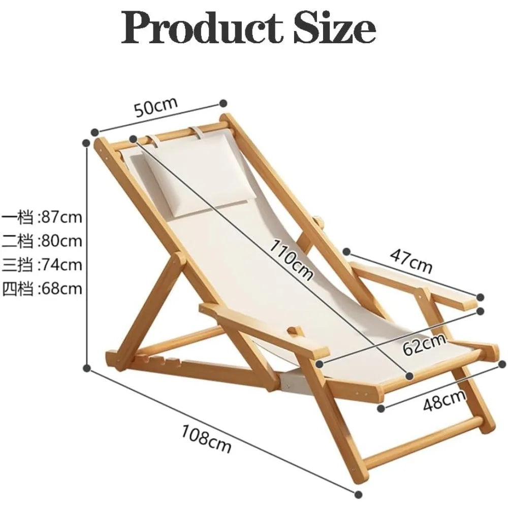 Adjustable Height Folding Wooden Patio Lounge Chair for Relaxation