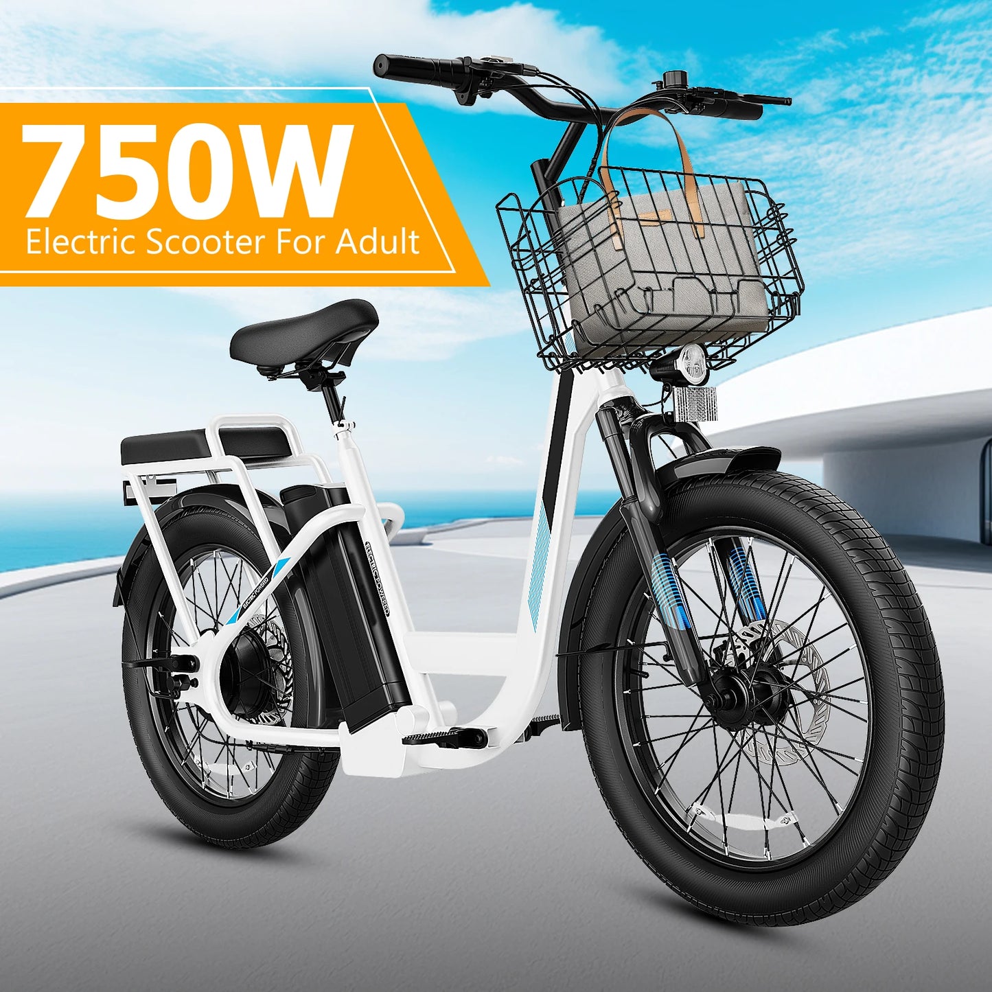Electric Scooter with Seat, 48V Removable Battery E-Bike, Up to 30Miles&20MPH, 500/800/1200W Motor, 20" Fat Tire Adult Electric