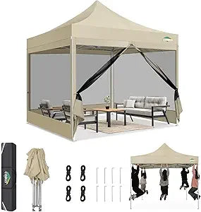10x10 Canopy Tent, Heavy Duty Pop up Canopy with Sidewalls, Waterproof Easy Setup Canopy with Mosquito Netting, Outdoor Instant