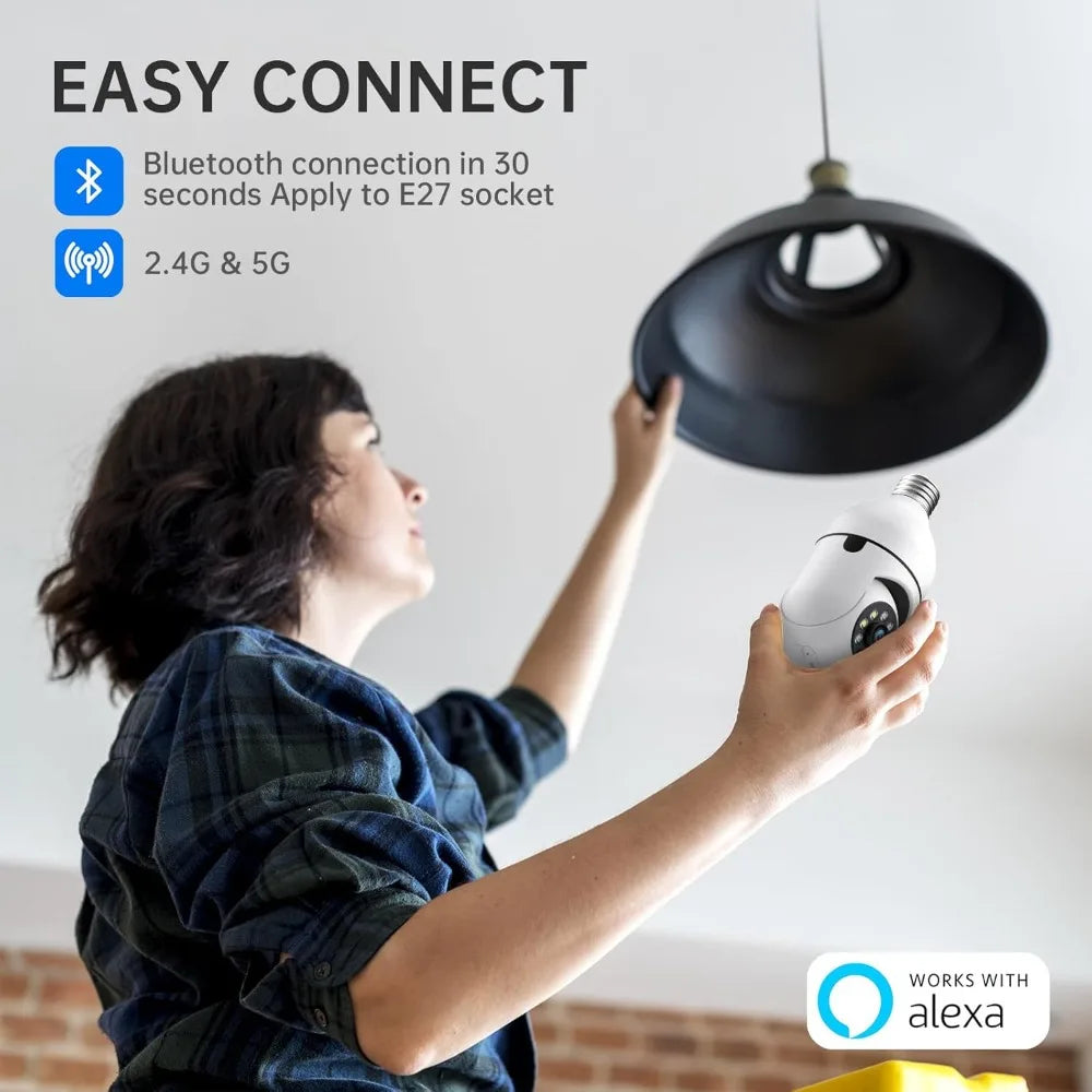 Light bulb security camera 2 packs, 5g&2.4ghz 2k security cameras wireless outdoor 360° ptz cameras for home security with color