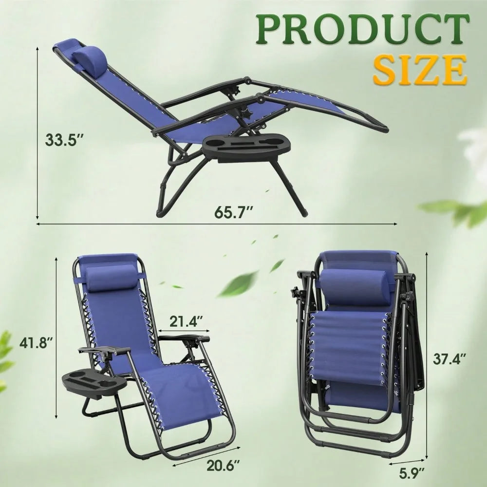 Zero Gravity Chairs 2 Pack, Foldable Outdoor Reclining Lounge Chairs with Headrest for Patio Lawn, Beige