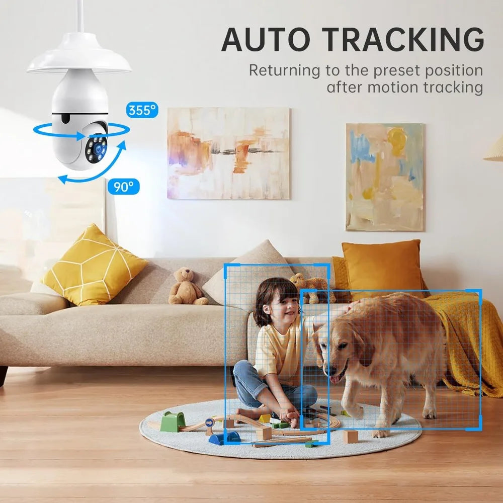 Light bulb security camera 2 packs, 5g&2.4ghz 2k security cameras wireless outdoor 360° ptz cameras for home security with color