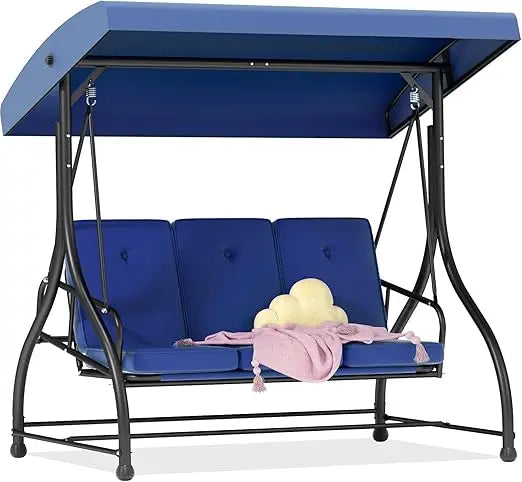3-Seat Outdoor Porch Swing Bed with Removable Cushion, Patio Swing Chair with Adjustable Canopy, Heavy Duty Support for Outdoor