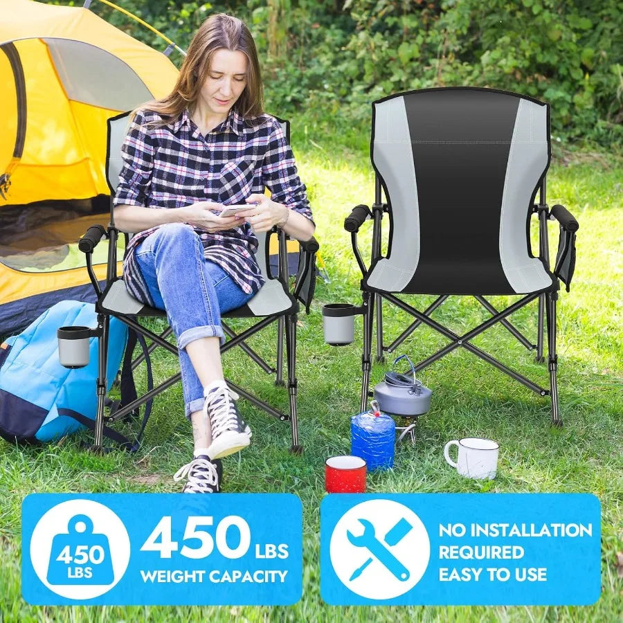 2 Pack Oversized Folding Camping Chair for Adults with 450 LBS Weight Capacity Heavy Duty Design Featuring Side Pockets Foldabl