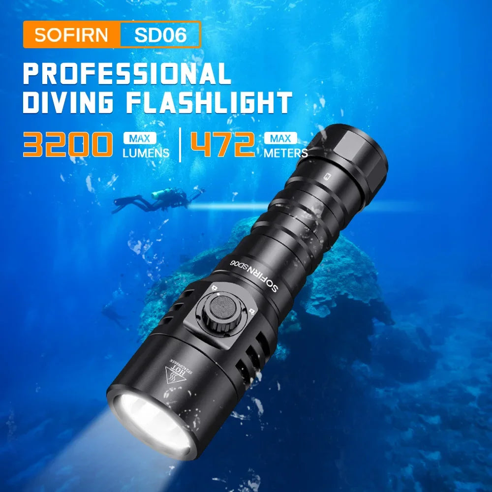 Sofirn SD06 3200lm Diving Flashlight SFT70 LED Light Rechargeable Underwater Deep Scuba Torch Dive  Powerful 21700 Under 100M
