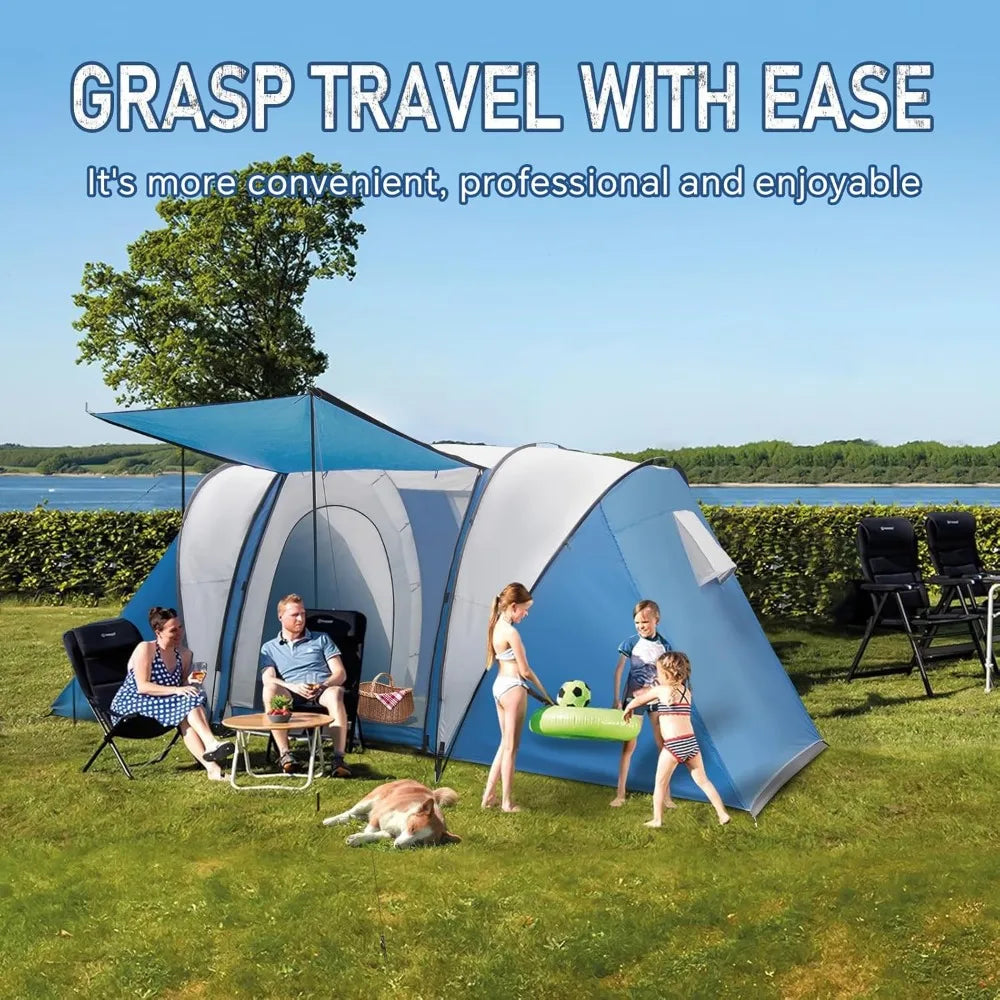 Family-Sized Weatherproof Camping Tent with Porch and Rainfly, 2-Room Easy Setup Shelter for 2-4 People