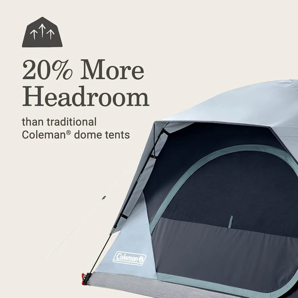 Coleman Skydome LED-lit Camping Tent for 4-8 People, Weatherproof with Pre-attached Poles, Rainfly, and Carry Bag