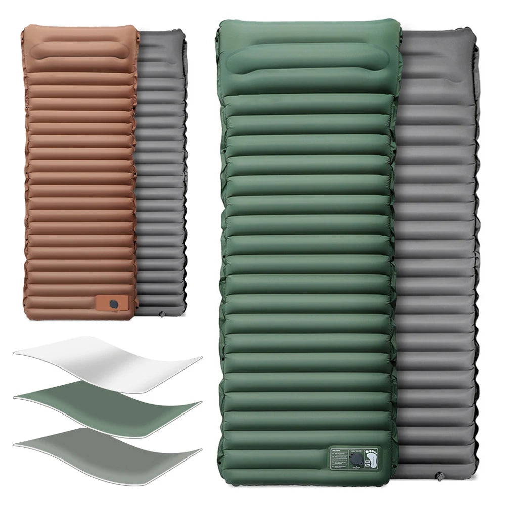 10cm Self-Inflating Sleeping Mat with Foot Pump & Pillow Ultralight Camping Mat Waterproof Camping Air Mattress for Outdoor Use