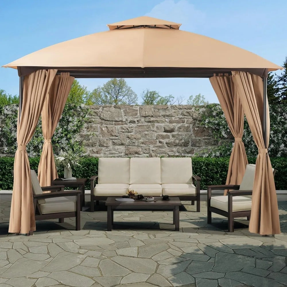 Patio Arc Gazebo Outdoor Canopy Tent 10'x10', Party Tent Shelter with Curtains & Expansion Bolts and Wind-Resistant Ropes for P