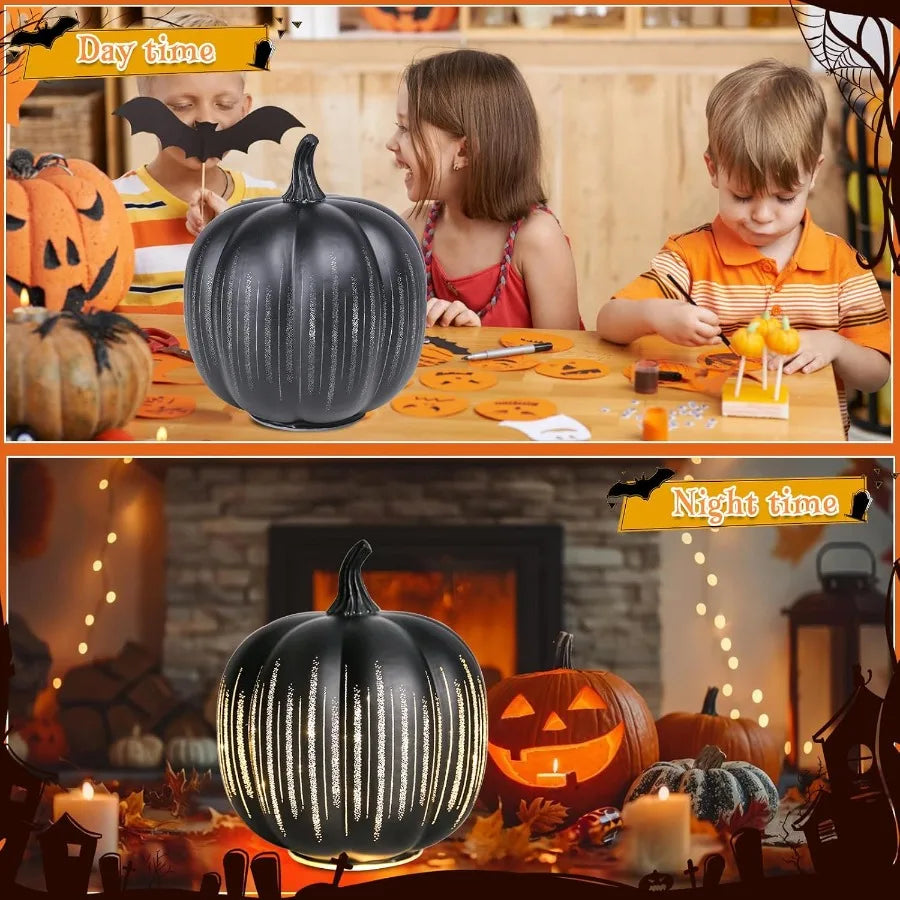 Starry Night Glass Pumpkin Lights Illuminated Light Up Fall Pumpkins Table Lamps Indoor Home Decoration for Thanksgiving Hallow