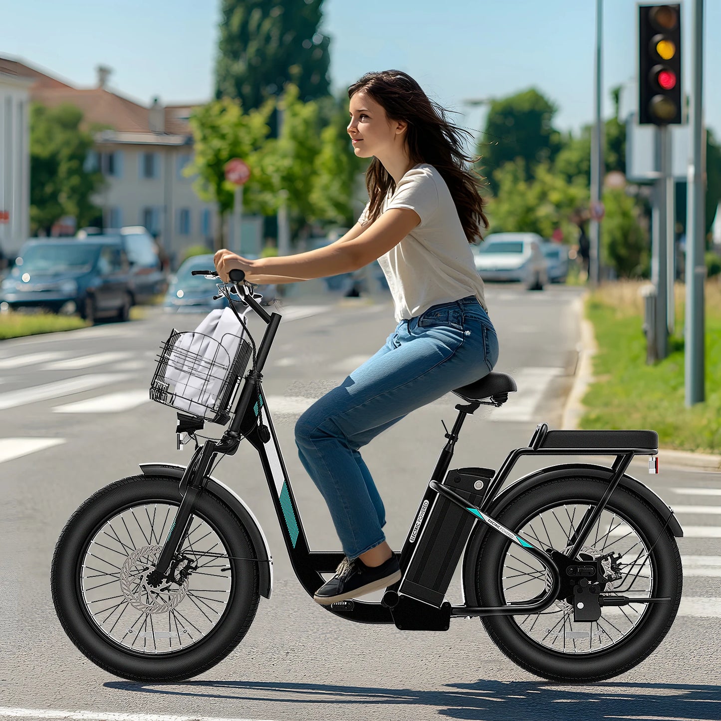 Electric Scooter with Seat, 48V Removable Battery E-Bike, Up to 30Miles&20MPH, 500/800/1200W Motor, 20" Fat Tire Adult Electric