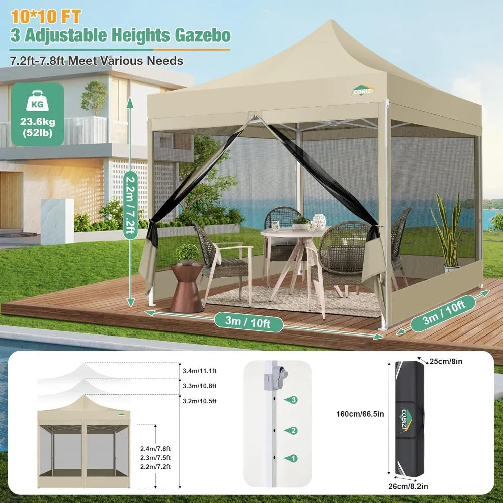 10x10 Canopy Tent, Heavy Duty Pop up Canopy with Sidewalls, Waterproof Easy Setup Canopy with Mosquito Netting, Outdoor Instant