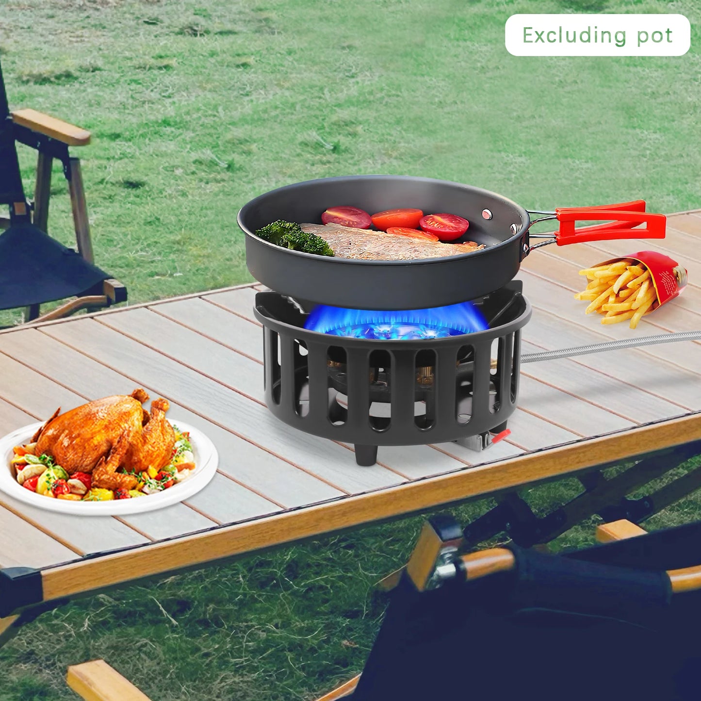 old-Rolled Steel Portable Camping Stove, 72000BTU 3-Adapter Gas Cooker, Windproof Design for Camping Hiking Picnic