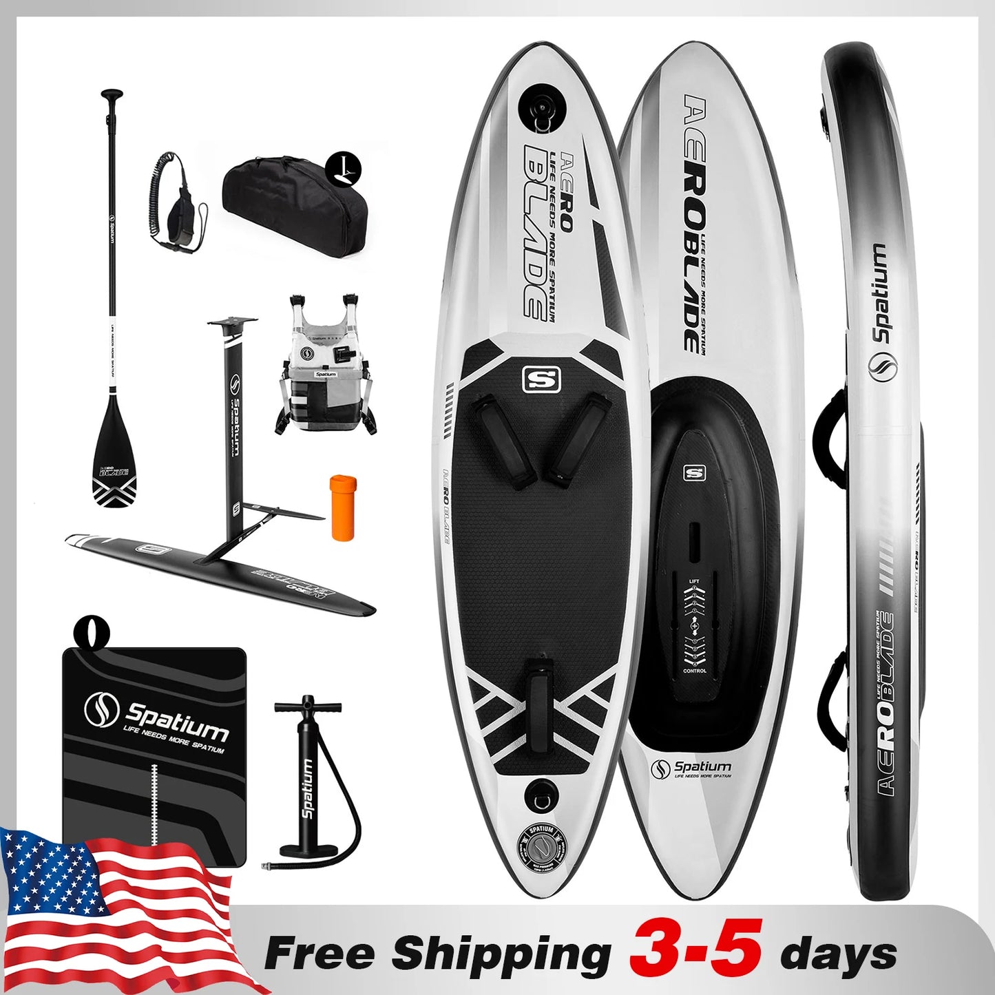 Spatium Inflatable Downwind Board Unpowered Versatile Inflatable Surfing SUP Downwind Board for 112L/124L/135L/150L Water Sports
