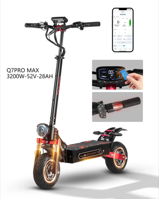 BOYUEDA Q7Pro Max E-Scooter 3200W Dual Motor 52V28AH Battery NFC Activated App Control Escooter Silent Tires Electric Scooter