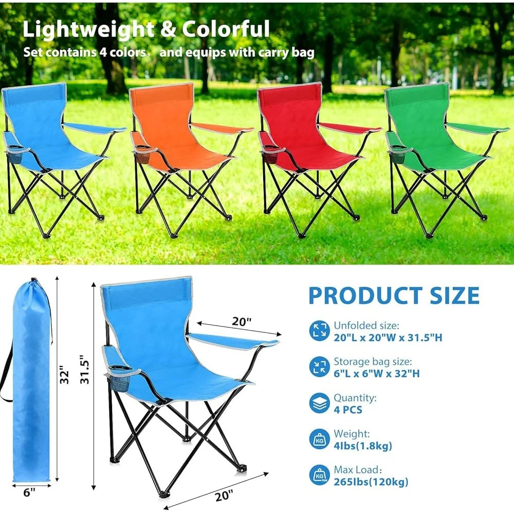 Folding Camping Chairs with Cupholder Portable Lightweight Collapsible Lawn Chairs with Carry Bag Mesh Side Pocket Outdoor