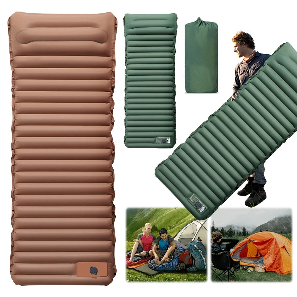 10cm Self-Inflating Sleeping Mat with Foot Pump & Pillow Ultralight Camping Mat Waterproof Camping Air Mattress for Outdoor Use