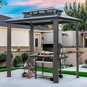 8'x5' Outdoor Hardtop BBQ Gazebo, Single Roof Design with Aluminum Structure and Galvanized Steel Roof, Great for Patio and Bac