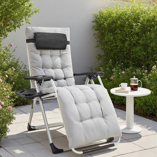 Zero Gravity Chairs 2 Pack, Foldable Outdoor Reclining Lounge Chairs with Headrest for Patio Lawn, Beige