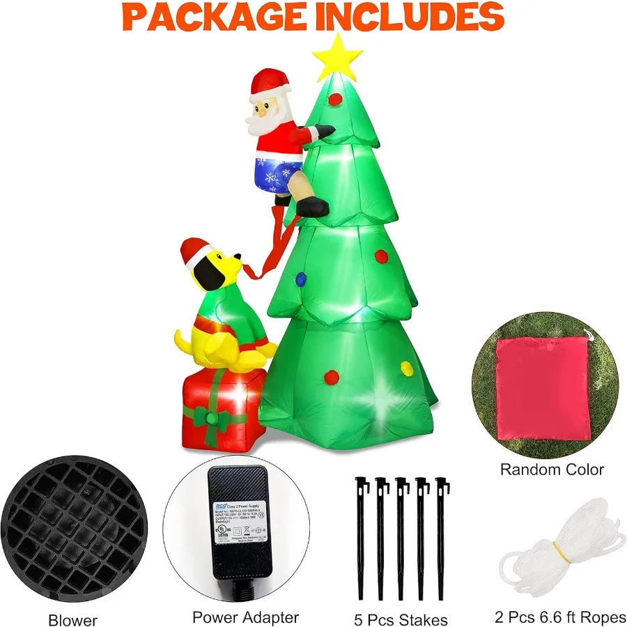 8ft Christmas Inflatables Tree Blow Up Yard Decoration with Santa Claus Dog and Boxes for Indoor Outdoor Yard Garden Christmas