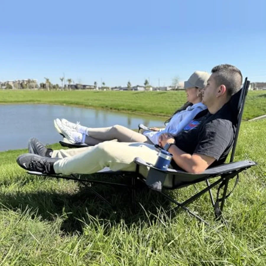 Reclining Camping Chair for 2 Person Outdoor Lawn Beach Patio Double Camping Chair with Foot Rest Portable Folding Lounge Loves