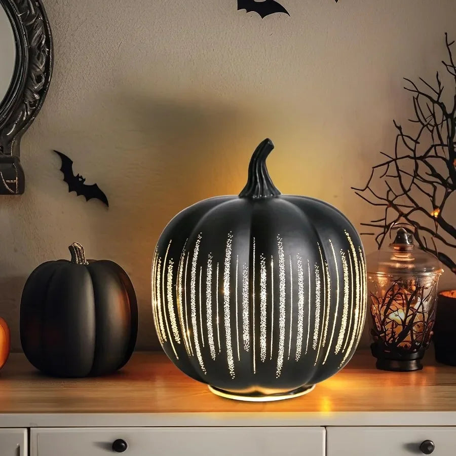 Starry Night Glass Pumpkin Lights Illuminated Light Up Fall Pumpkins Table Lamps Indoor Home Decoration for Thanksgiving Hallow