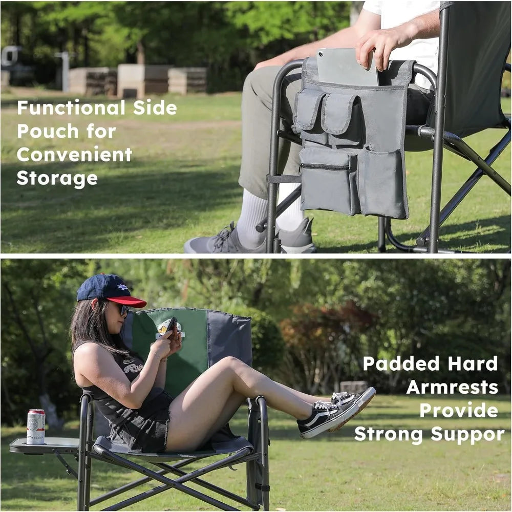 Pair of Heavy-Duty Oversized Directors Folding Chairs Supporting 600 LBS, Outdoor Chairs with Detachable Pocket