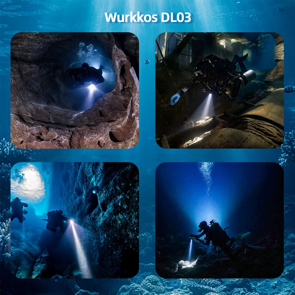 Wurkkos DL03 Professional Diving Flashlight 2800LM Dive Light Rechargeable IP68 Underwater Lantern with Green Beam 21700 Battery