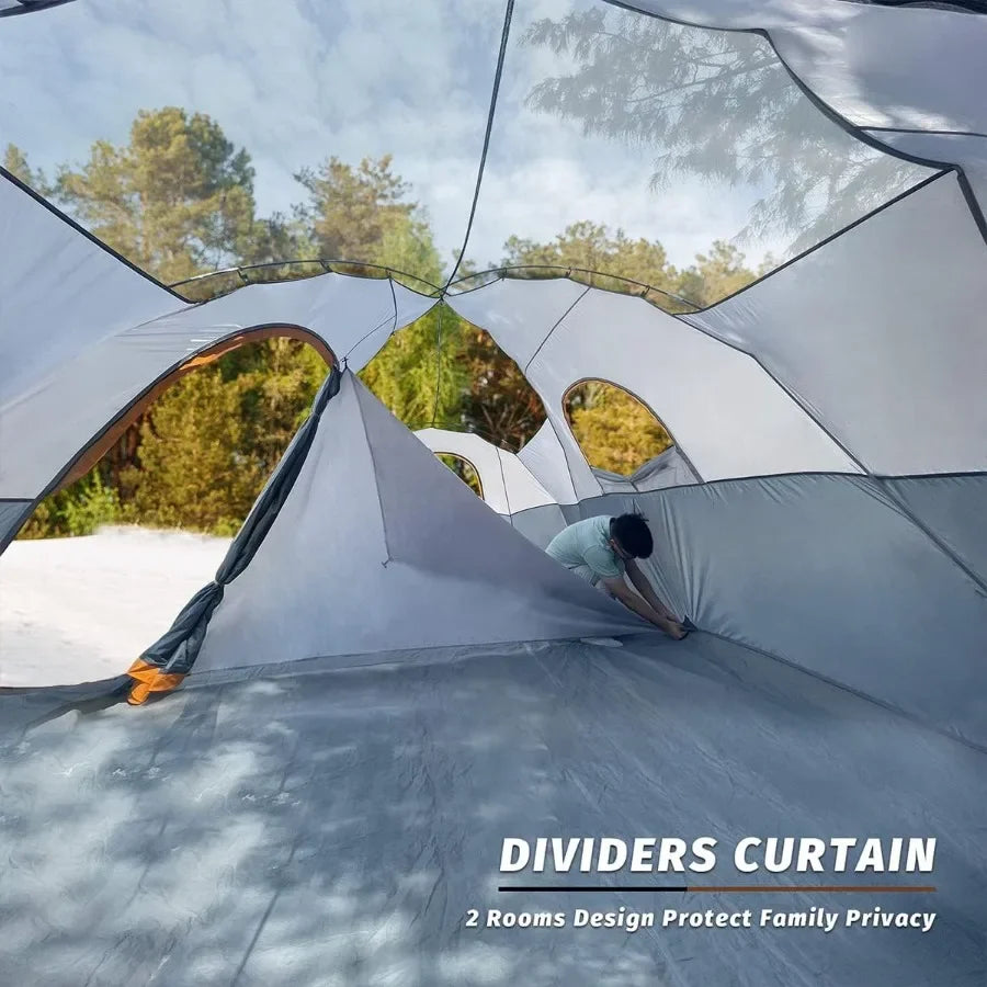Camping Tent 10PersonFamily Tents Parties Music Festival Tent Big Easy Up 5 Large Mesh Windows Double Layer 2 Room Waterproof W