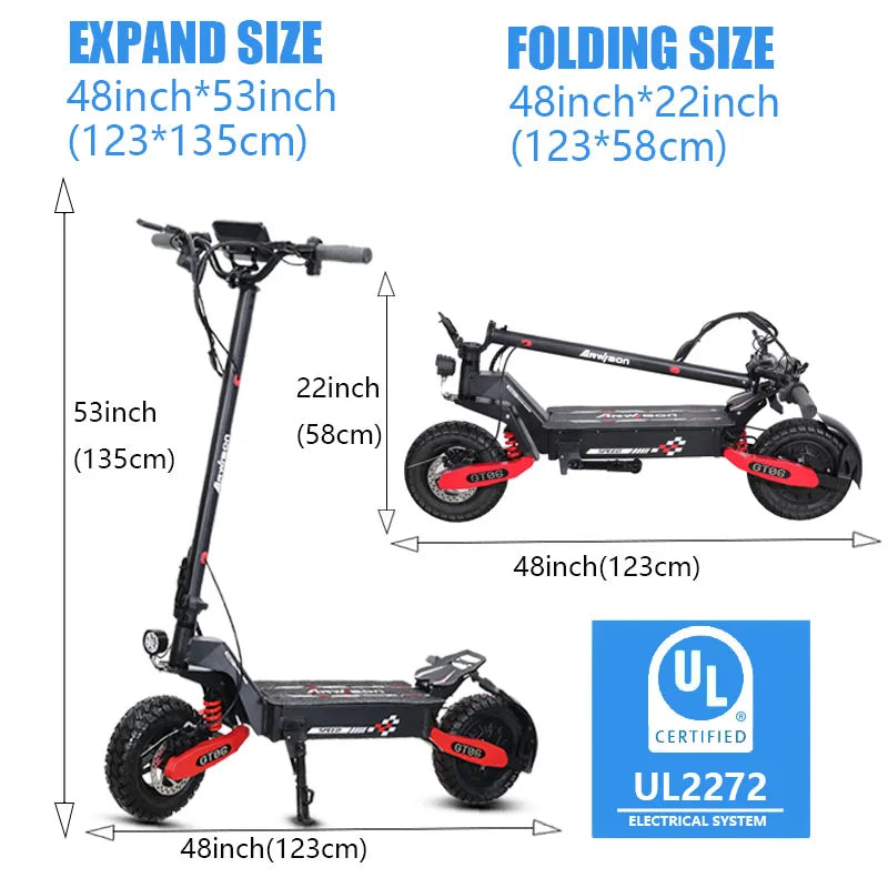 Arwibon GT06 1200W Adult Electric Foldable Commuter EScooter,Speed up to 30MPH,48V /13/23.4AH,11" Off-Road Tires,F/R Disc Brakes
