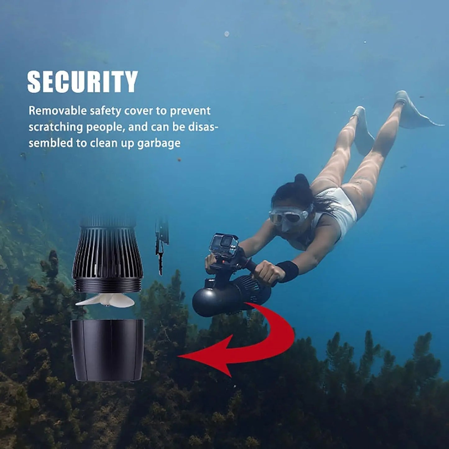 500W Electric Underwater Scooter,40M Free Diving Snorkeling Sea Scooter, Brushless Motor 60mins Removable Battery Water Scooter