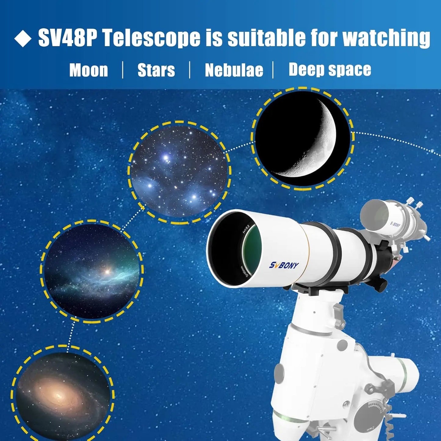 Svbony SV48P 90mm Aperture OTA Astronomical Telescope Dual Speed Focuser, F5.5 Refractor for Deep Sky Astrophotography