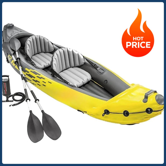 Hot-Sell!2-Person Inflatable Kayak Set: Includes Deluxe 86in Aluminum Oars and High-Output Pump,SuperStrong PVC,Adjustable Seats