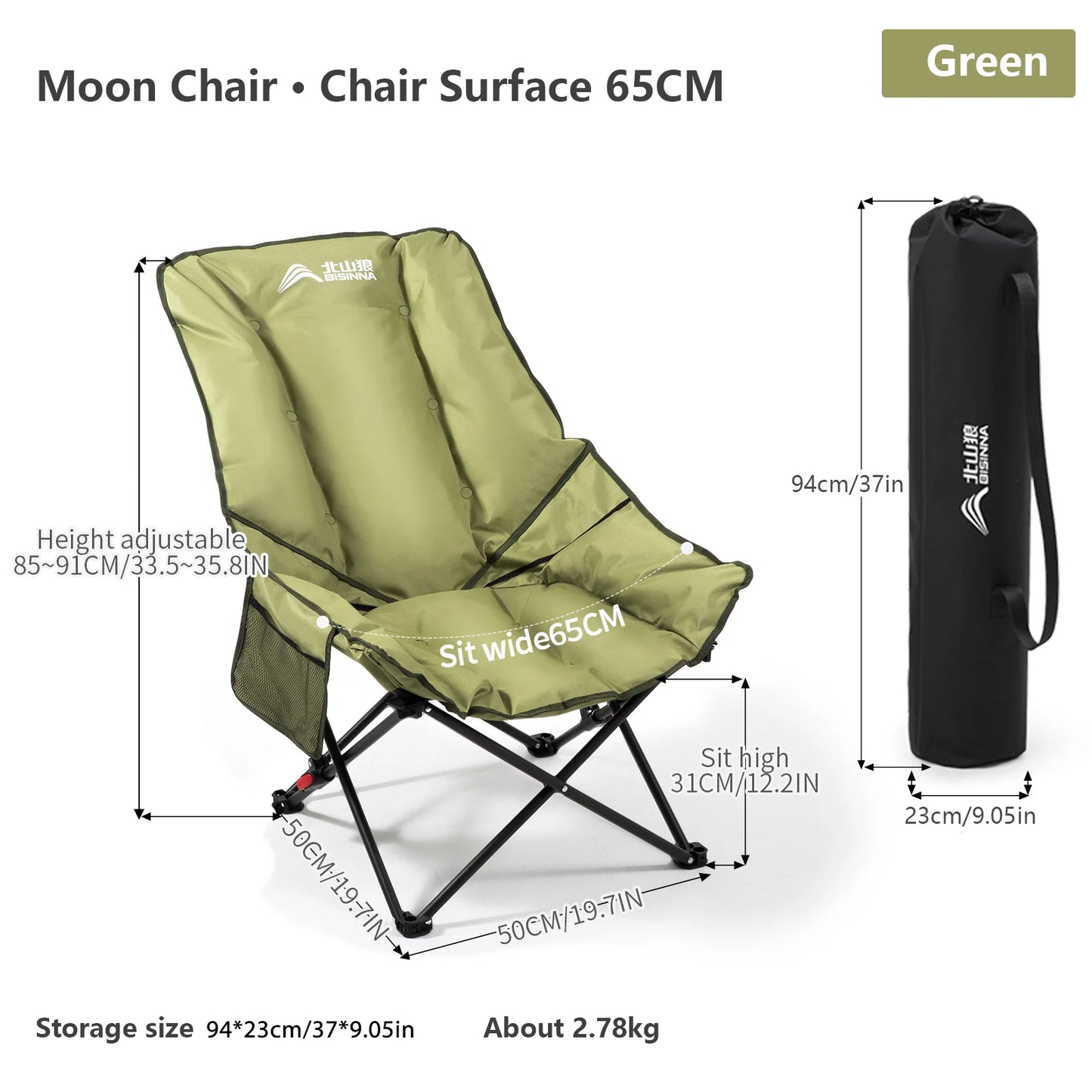 BISINNA Portable Camping Moon Chair High Back Folding Chair Backrest Adjustable Outdoor Leisure Hiking Fishing Picnic